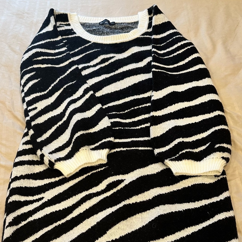 Fashion to Figure Black and White Crewneck Sweater Dress